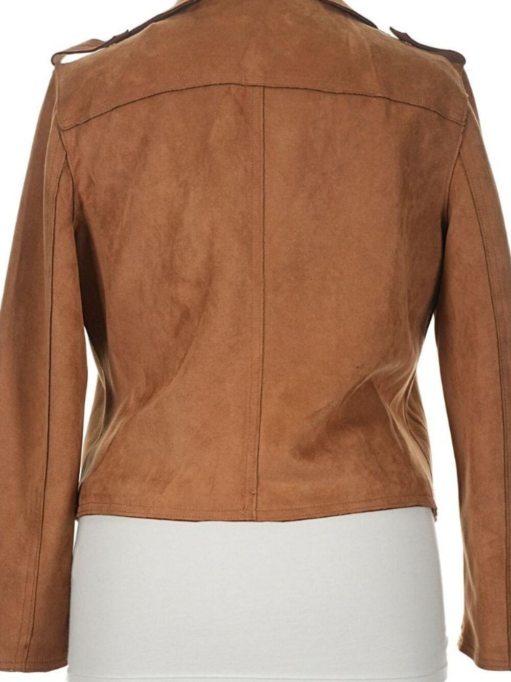 Elie T Tahari Faux Suede Crop Moto Jacket in Tobacco Size Large - Picture 2 of 5